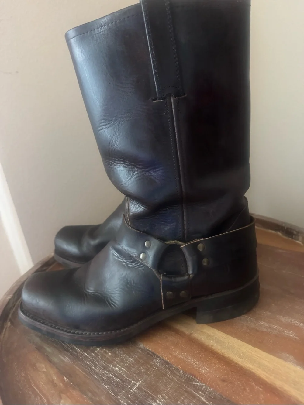 VTG MENS FRYE HARNESS MOTORCYCLE SQUARE TOE DARK BROWN BOOTS SIZE 10.5 8735 12R
